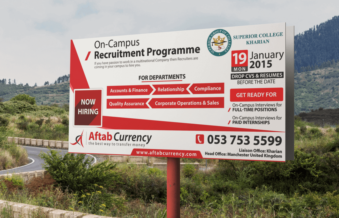 Billboards for Aftab Currency Exchange - ACE Money Transfer in United Kingdom