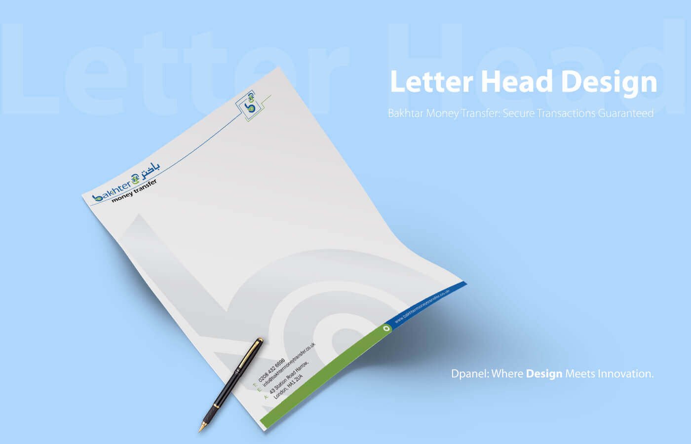 Letterhead for Bakhter Money Transfer in United Kingdom