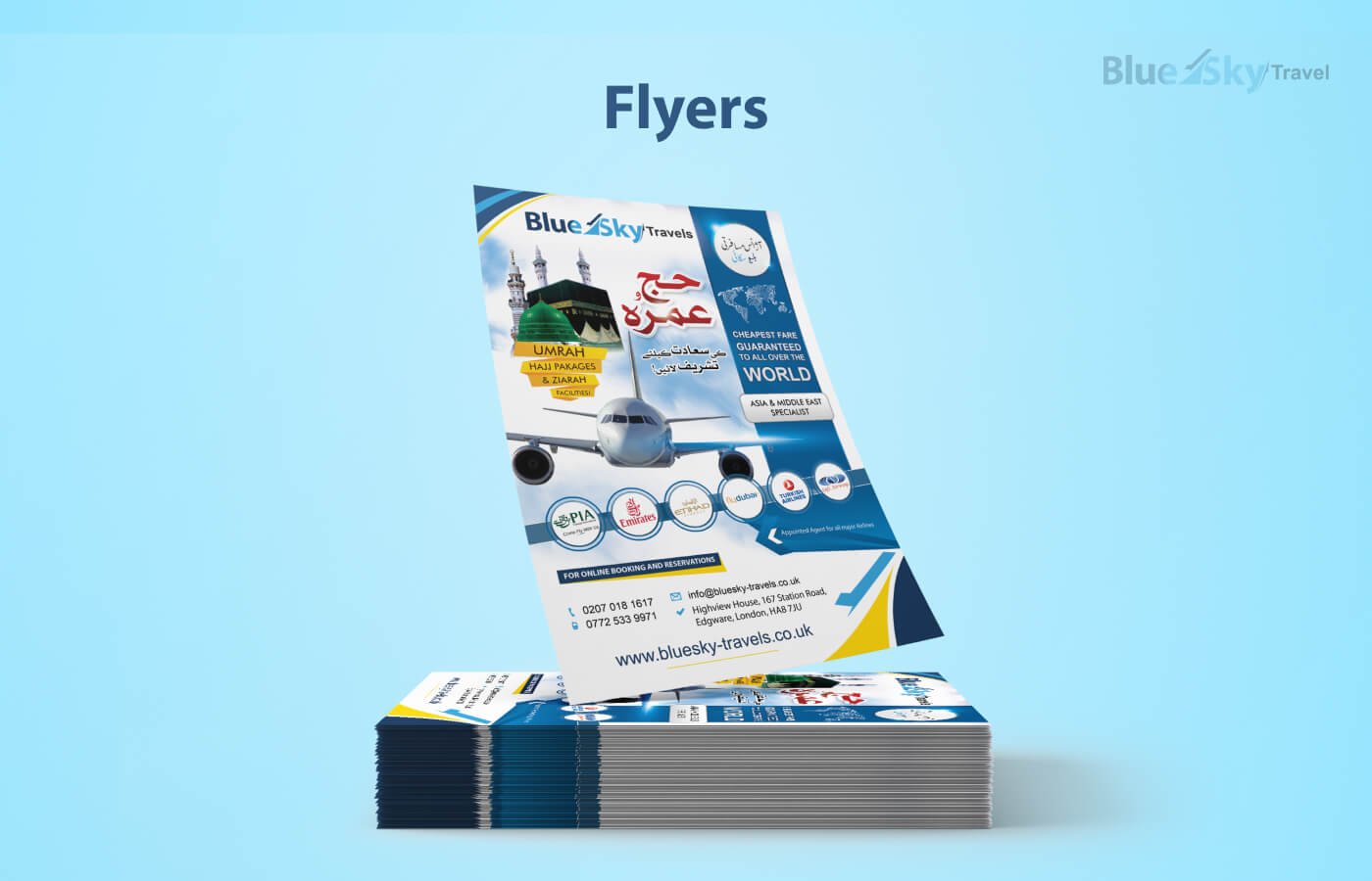 Flyers posters for BlueSky Travels in United Kingdom