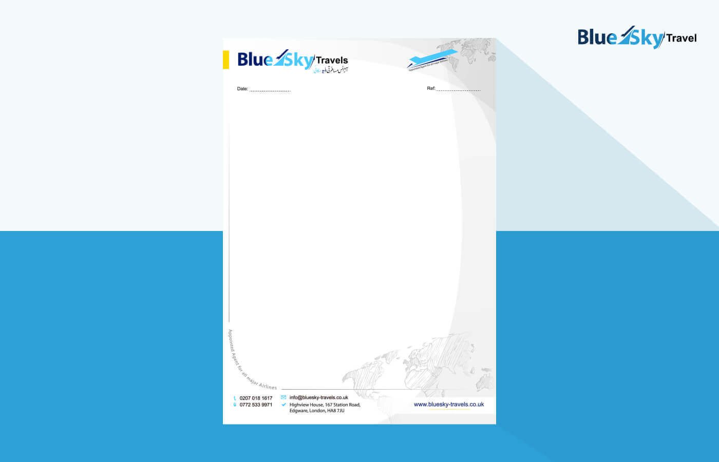 Letterhead for BlueSky Travels in United Kingdom