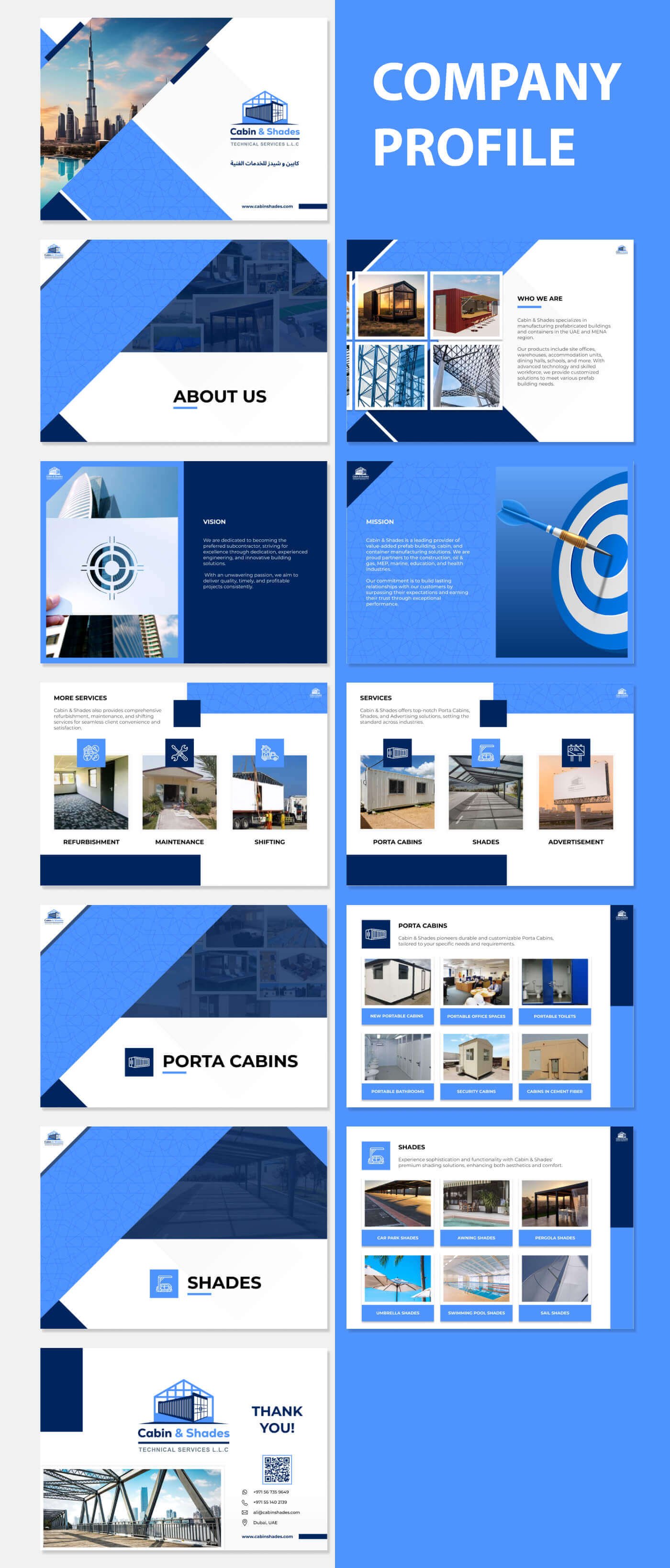 Company profiles booklets for Cabin and Shades Technical Services LLC in United Arab Emirates