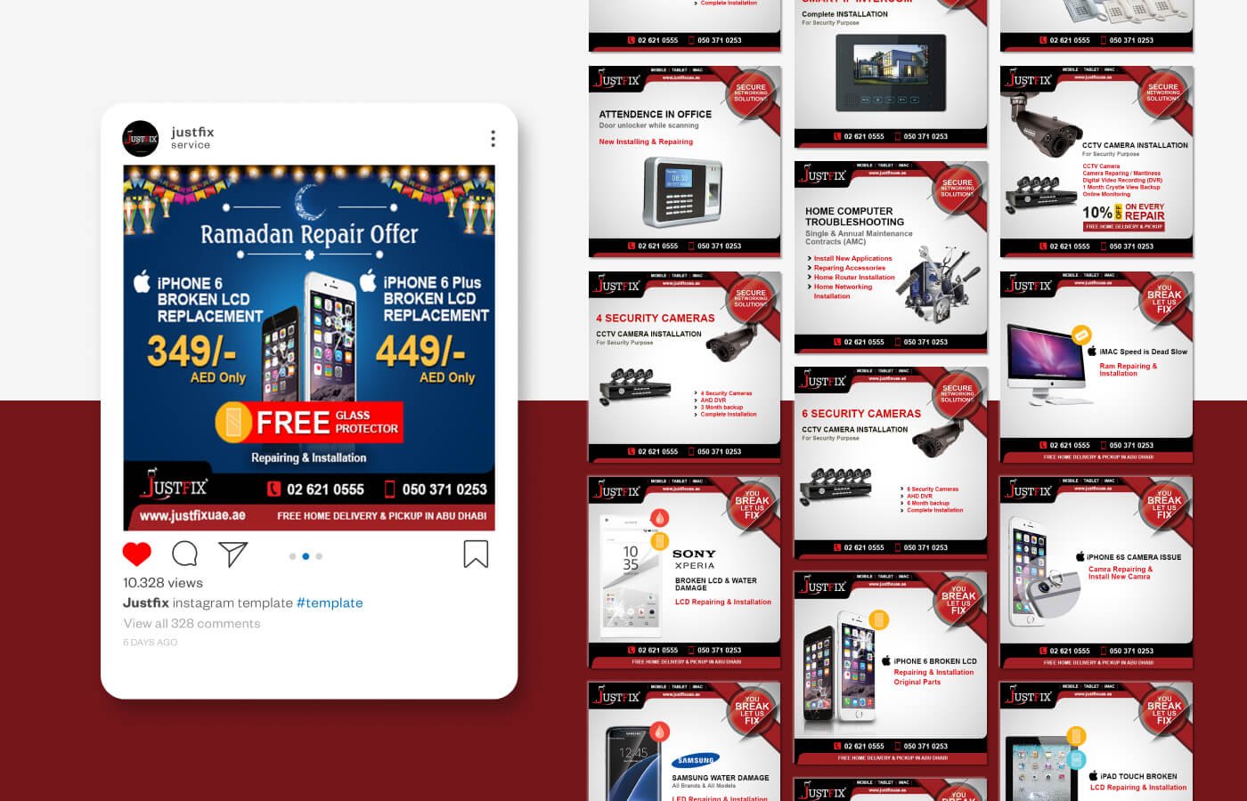 Social media branding for JustFix Mobile Repairing in United Arab Emirates