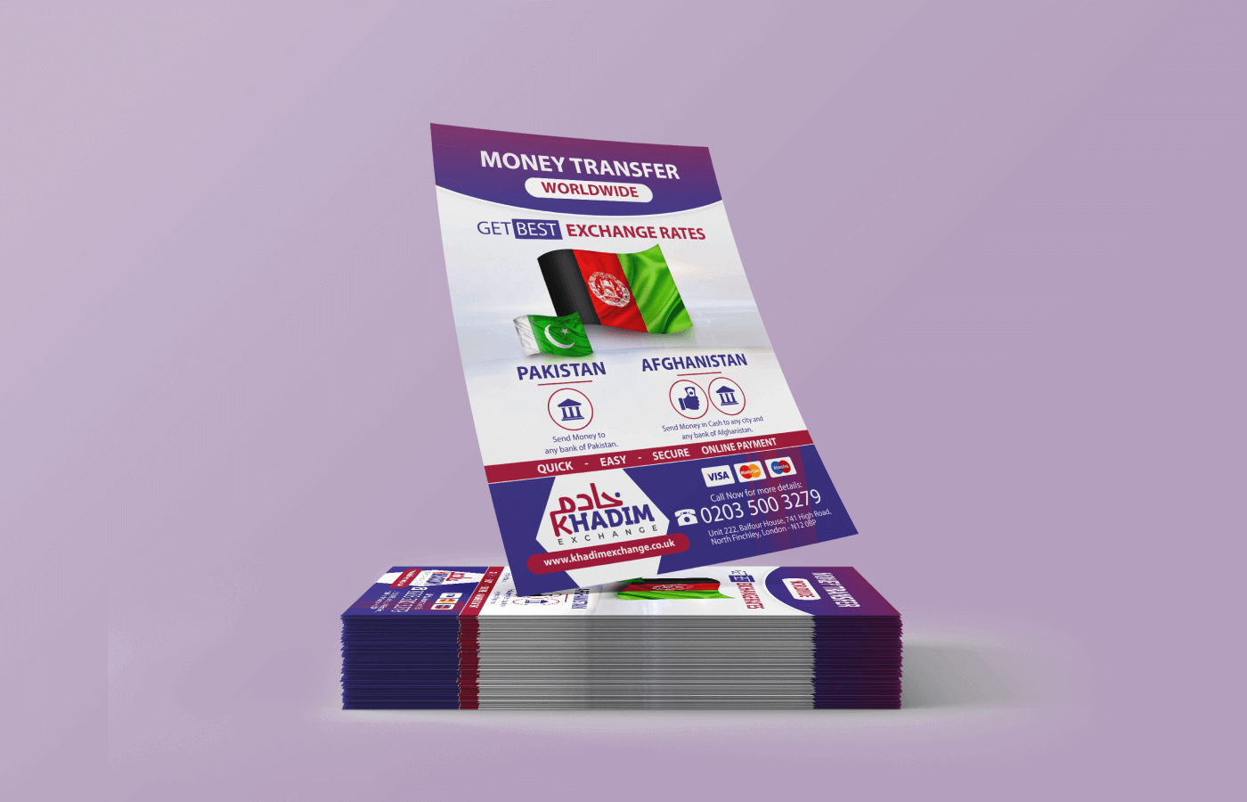 Flyers posters for Khadam Exchange and Money Transfer in United Kingdom