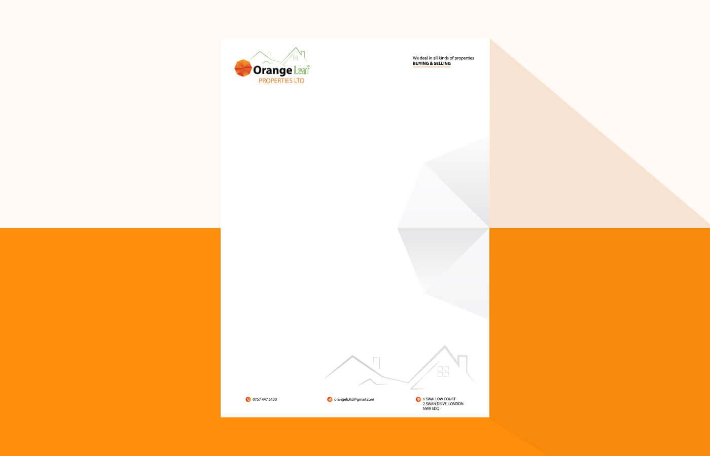 Letterhead for Orange Leaf Properties in United Kingdom