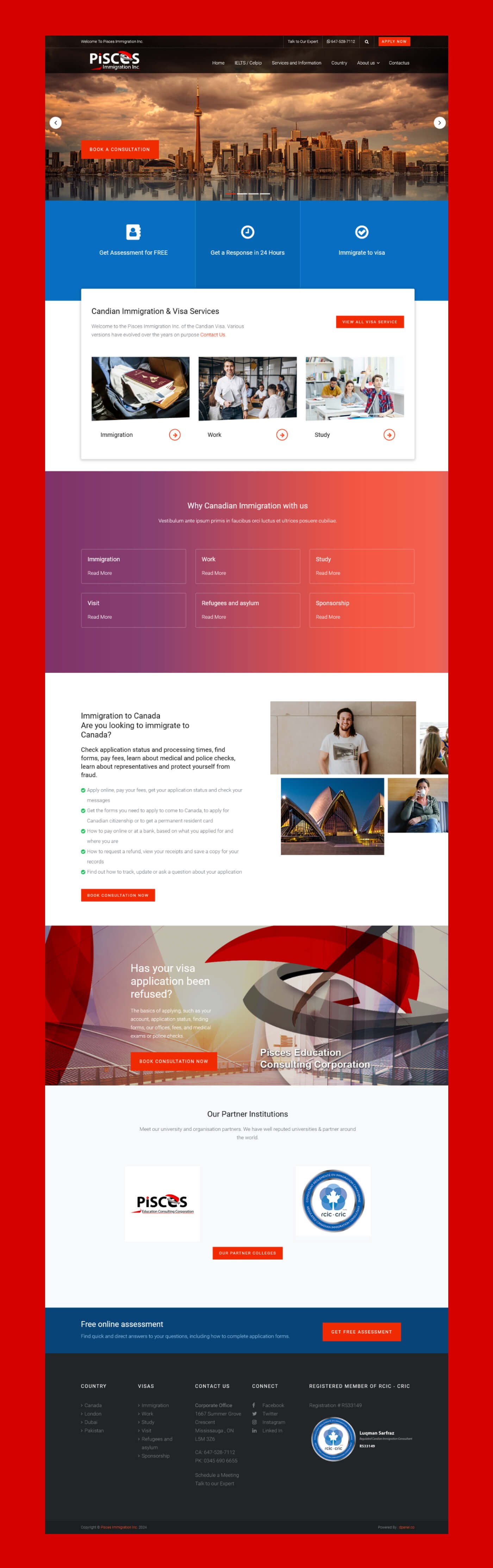 Website for Pisces Education Consulting Corporation in Canada