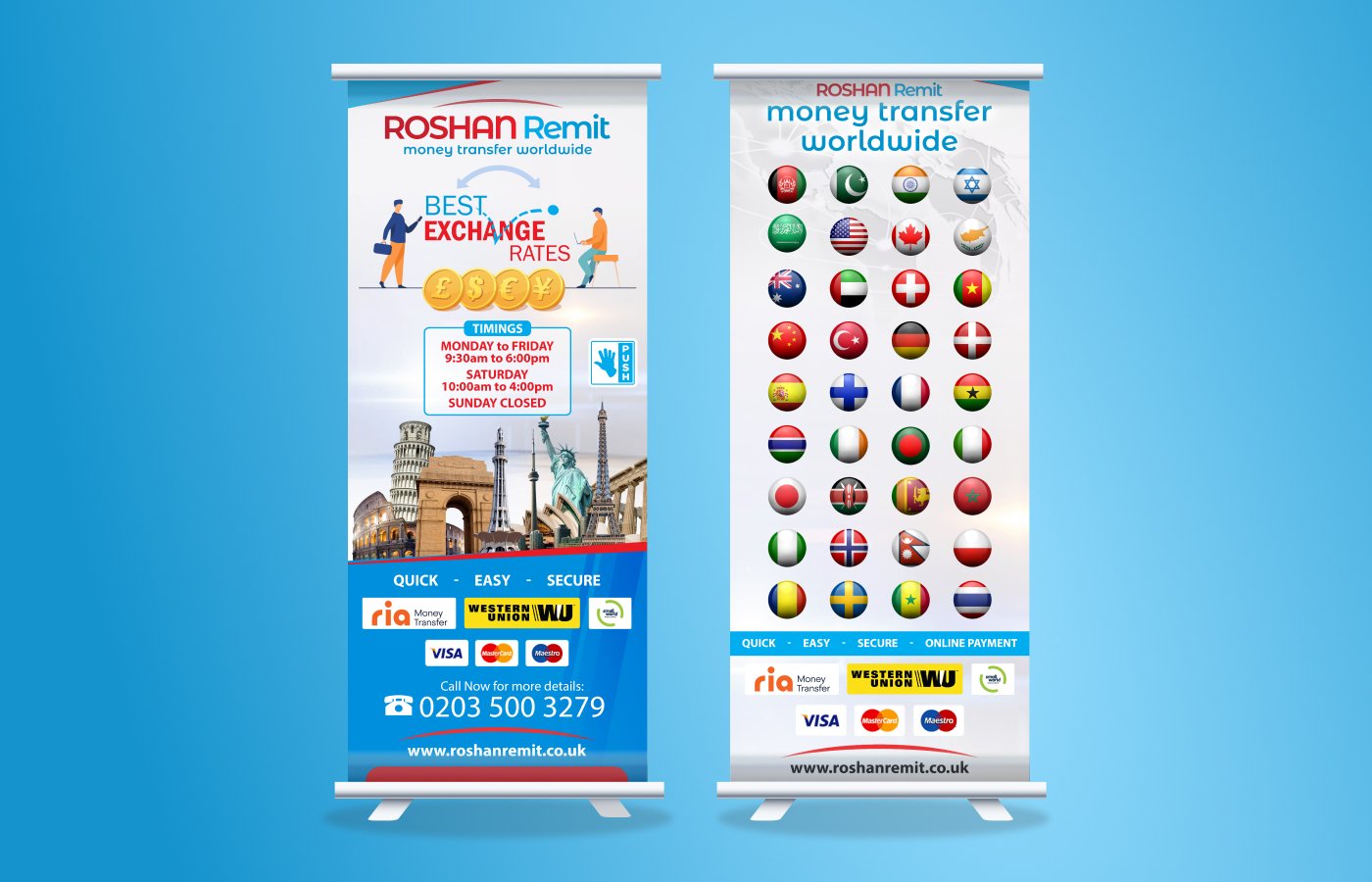 Popup banners for Roshan Remit - Money Transfer Worldwide in United Kingdom