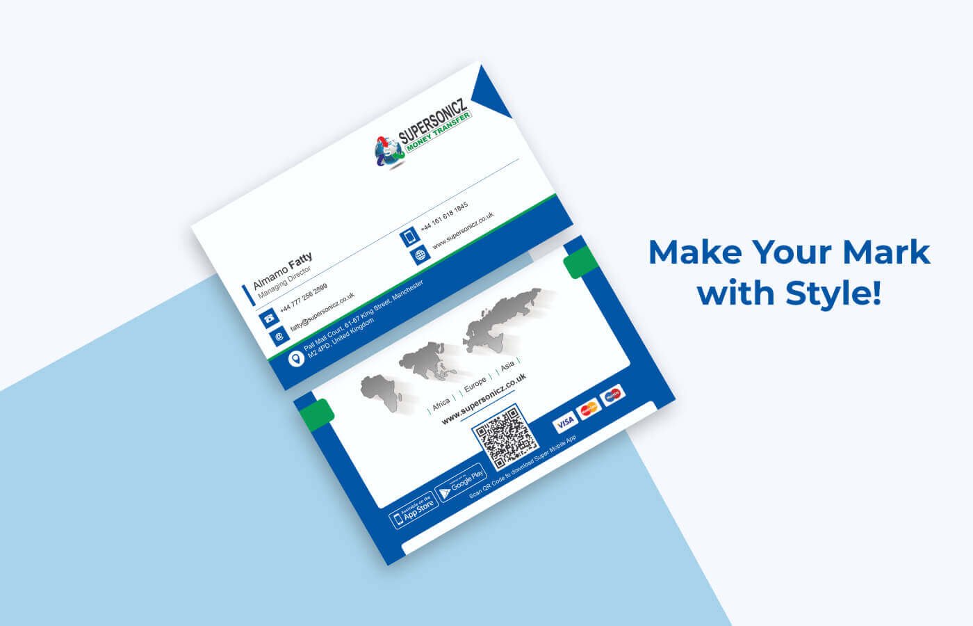 Business card for Supersonicz Money Transfer in United Kingdom