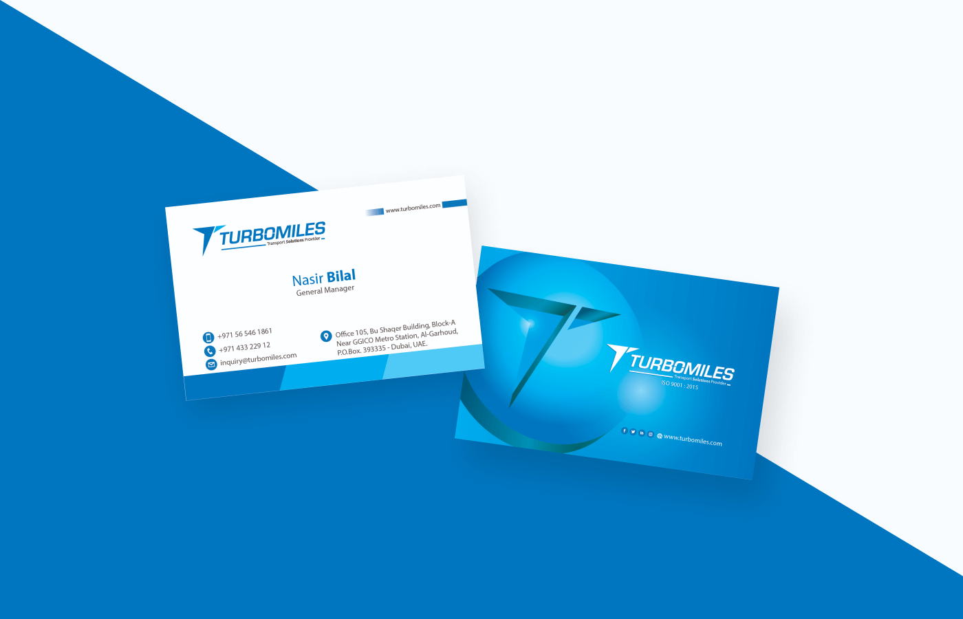 Business card for Turbomiles- Transport Solution Provder in United Arab Emirates