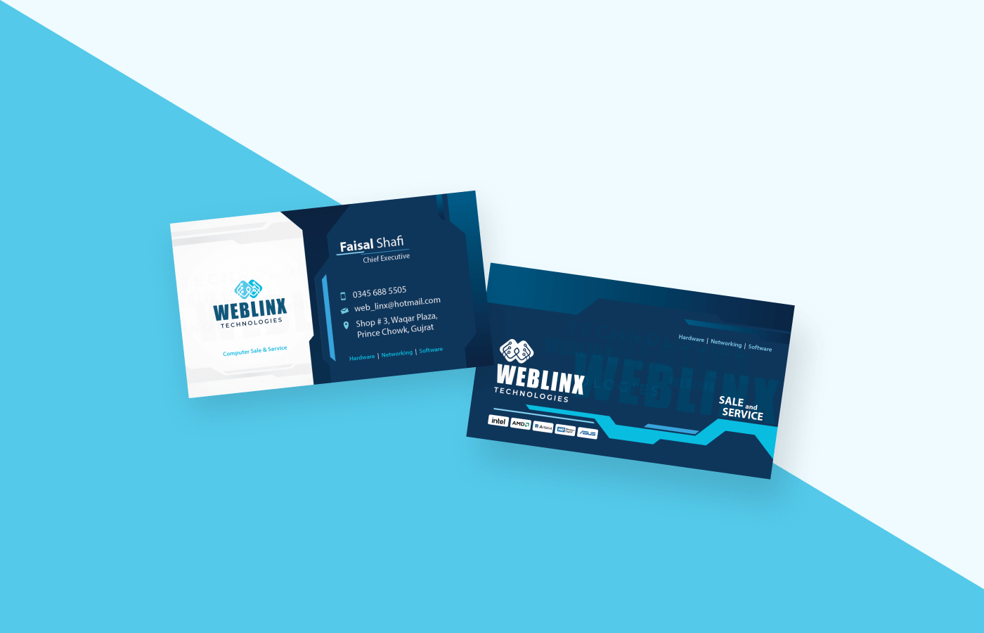 Business card for Weblinx Technologies in Pakistan